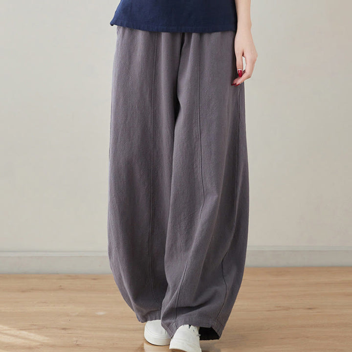 Pantalon décontracté en coton et lin pour femme avec poches et cordon de serrage Buddha Stones