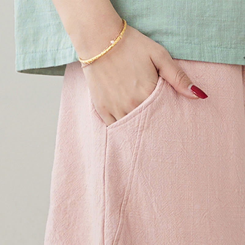 Pantalon décontracté en coton et lin pour femme avec poches et cordon de serrage Buddha Stones