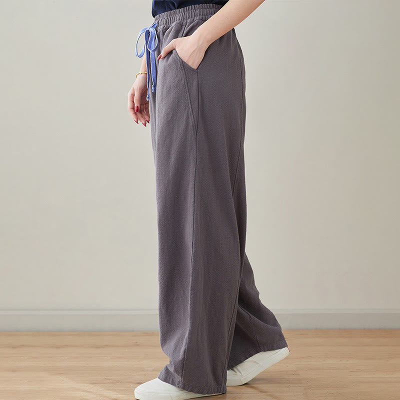 Pantalon décontracté en coton et lin pour femme avec poches et cordon de serrage Buddha Stones
