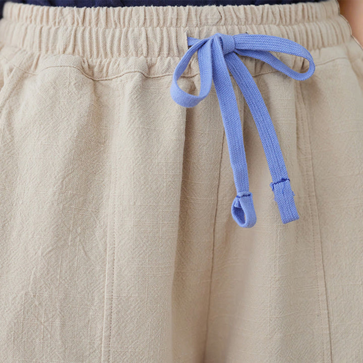 Pantalon décontracté en coton et lin pour femme avec poches et cordon de serrage Buddha Stones