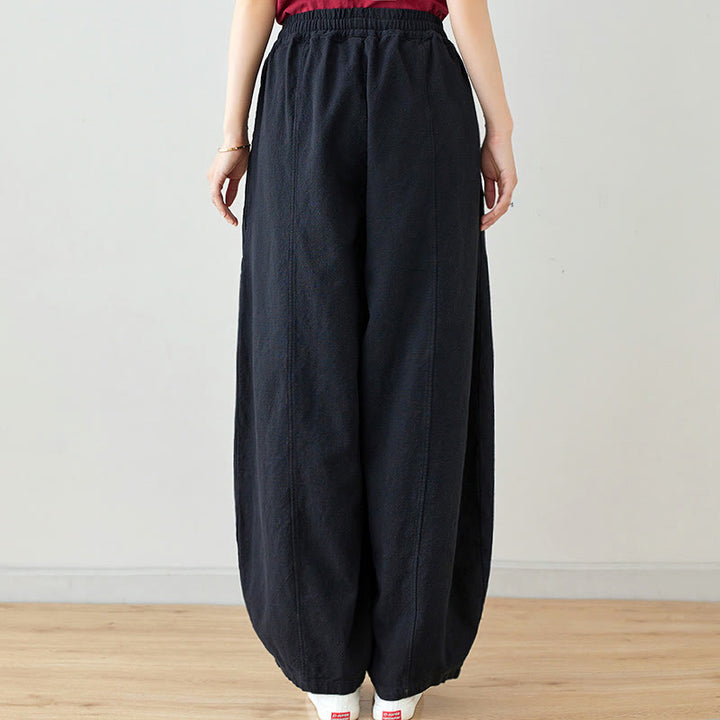 Pantalon décontracté en coton et lin pour femme avec poches et cordon de serrage Buddha Stones - image 2