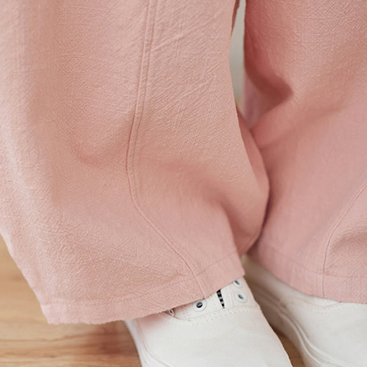 Pantalon décontracté en coton et lin pour femme avec poches et cordon de serrage Buddha Stones