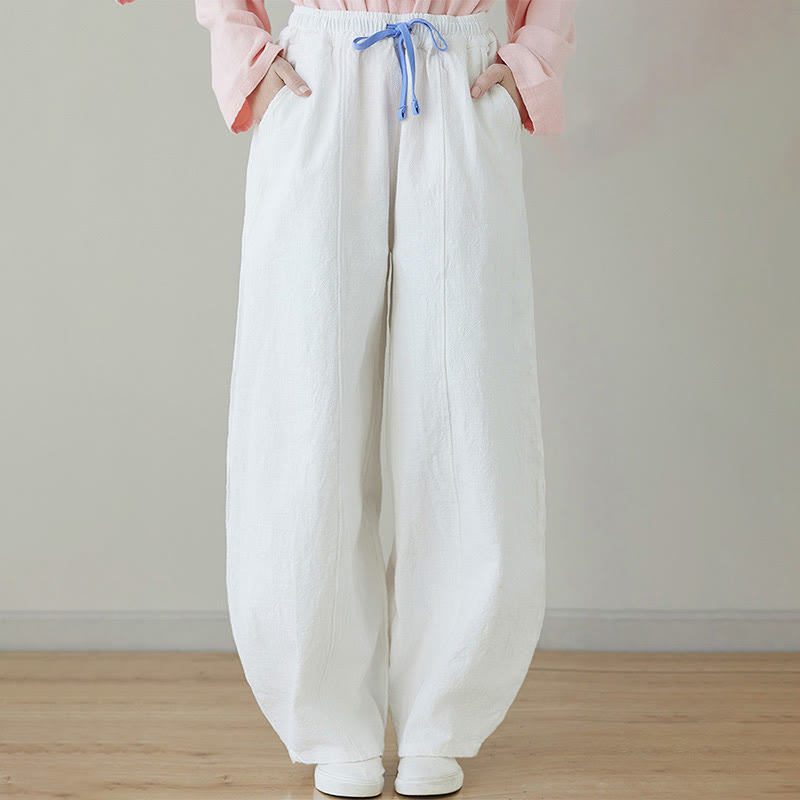 Pantalon décontracté en coton et lin pour femme avec poches et cordon de serrage Buddha Stones