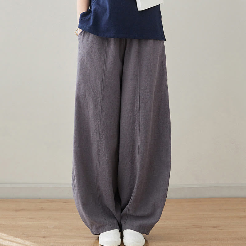 Pantalon décontracté en coton et lin pour femme avec poches et cordon de serrage Buddha Stones