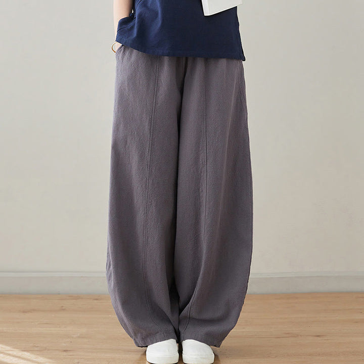 Pantalon décontracté en coton et lin pour femme avec poches et cordon de serrage Buddha Stones