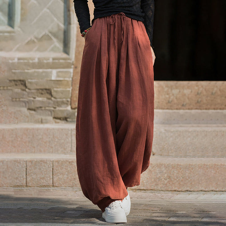 Pantalon décontracté en coton Buddha Stones pour femme avec poches et cordon de serrage à la taille et à la taille
