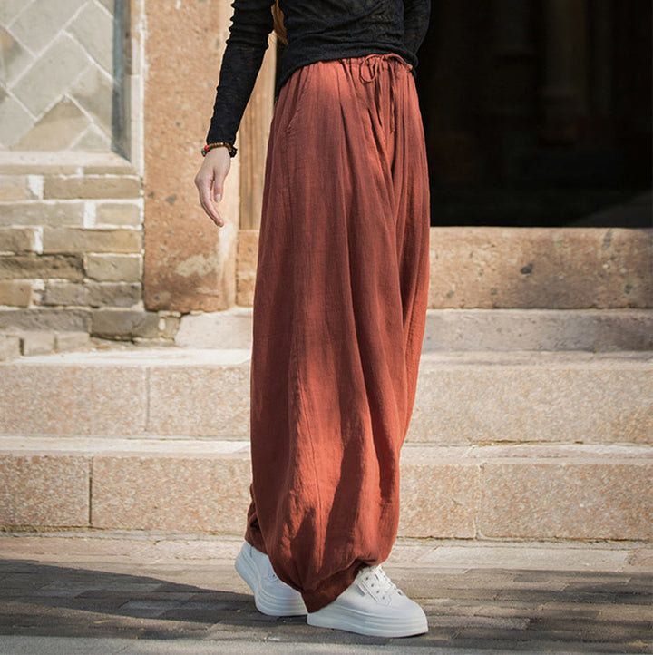 Pantalon décontracté en coton Buddha Stones pour femme avec poches et cordon de serrage à la taille et à la taille