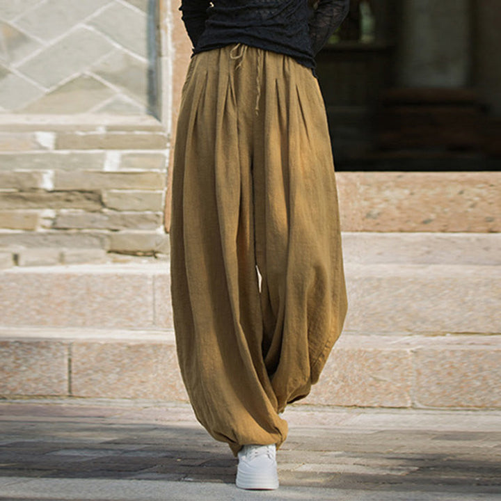 Pantalon décontracté en coton Buddha Stones pour femme avec poches et cordon de serrage à la taille et à la taille