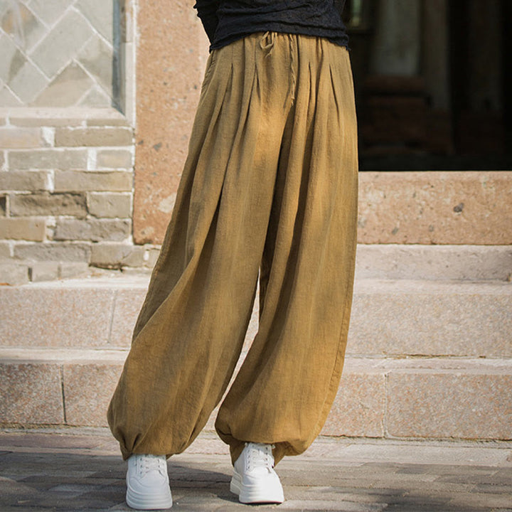 Pantalon décontracté en coton Buddha Stones pour femme avec poches et cordon de serrage à la taille et à la taille