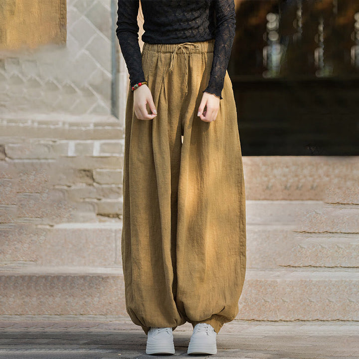 Pantalon décontracté en coton Buddha Stones pour femme avec poches et cordon de serrage à la taille et à la taille