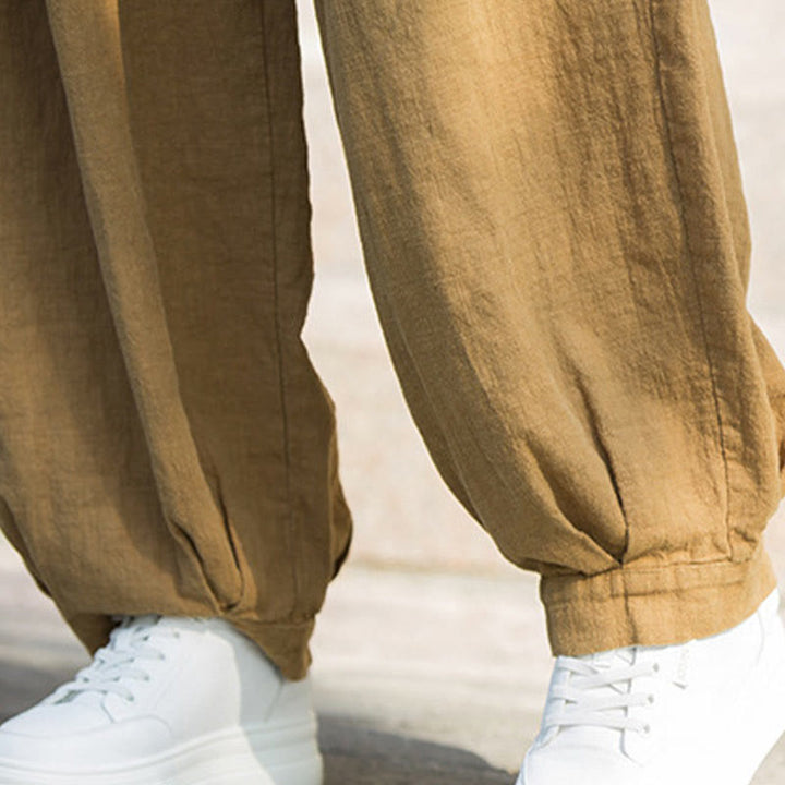 Pantalon décontracté en coton Buddha Stones pour femme avec poches et cordon de serrage à la taille et à la taille