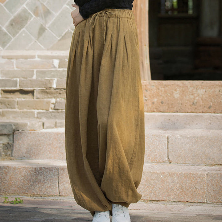 Pantalon décontracté en coton Buddha Stones pour femme avec poches et cordon de serrage à la taille et à la taille