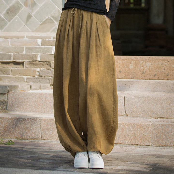 Pantalon décontracté en coton Buddha Stones pour femme avec poches et cordon de serrage à la taille et à la taille