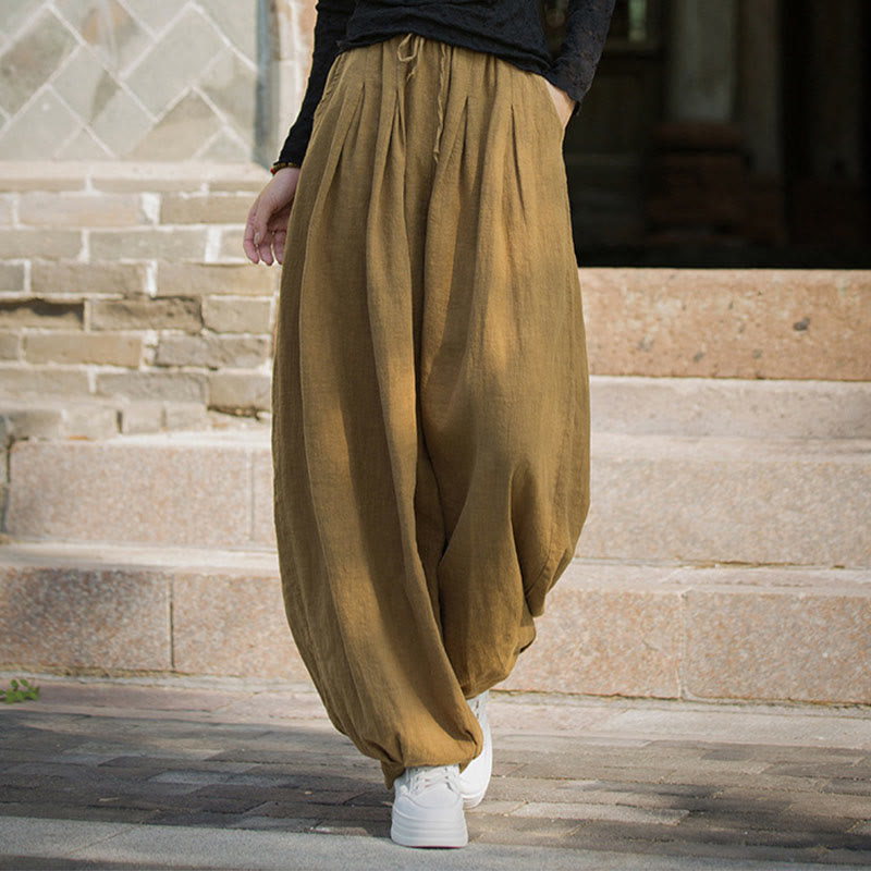 Pantalon décontracté en coton Buddha Stones pour femme avec poches et cordon de serrage à la taille et à la taille