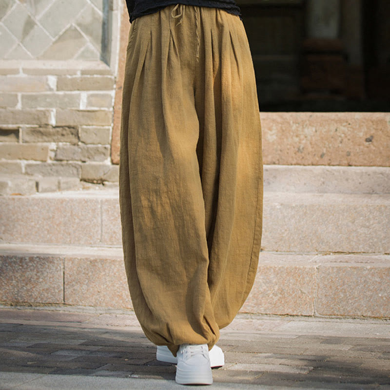 Pantalon décontracté en coton Buddha Stones pour femme avec poches et cordon de serrage à la taille et à la taille