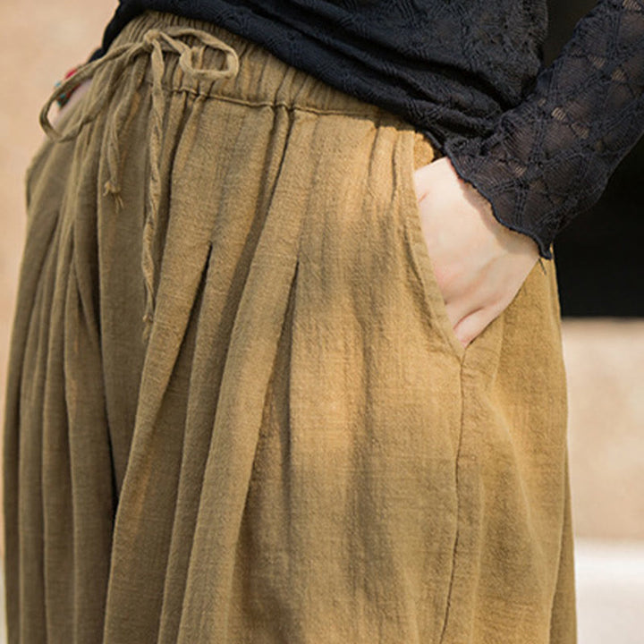 Pantalon décontracté en coton Buddha Stones pour femme avec poches et cordon de serrage à la taille et à la taille