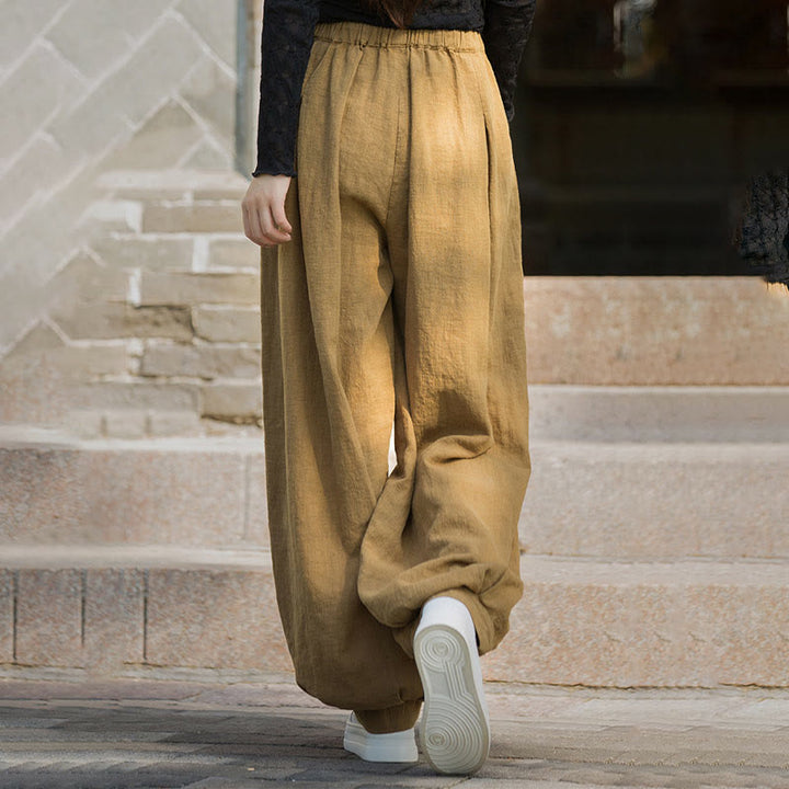 Pantalon décontracté en coton Buddha Stones pour femme avec poches et cordon de serrage à la taille et à la taille