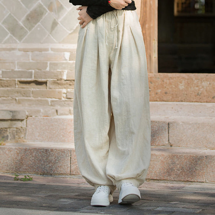 Pantalon décontracté en coton Buddha Stones pour femme avec poches et cordon de serrage à la taille et à la taille