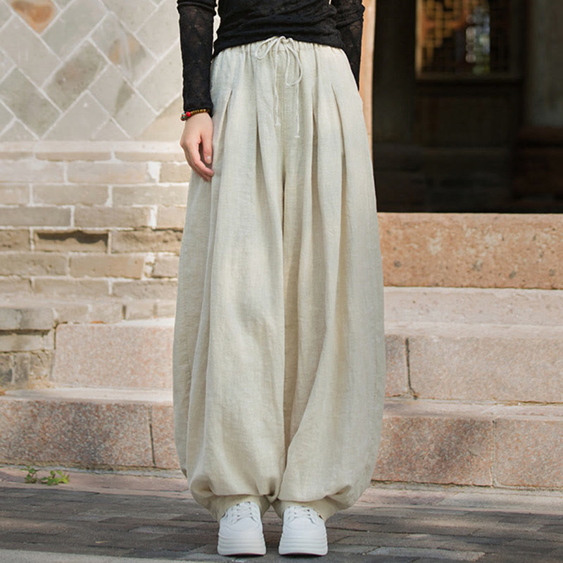 Pantalon décontracté en coton Buddha Stones pour femme avec poches et cordon de serrage à la taille et à la taille