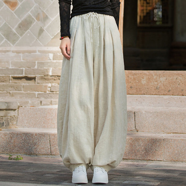 Pantalon décontracté en coton Buddha Stones pour femme avec poches et cordon de serrage à la taille et à la taille