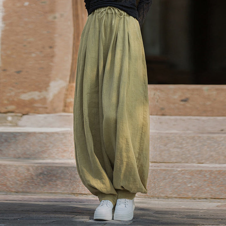 Pantalon décontracté en coton Buddha Stones pour femme avec poches et cordon de serrage à la taille et à la taille