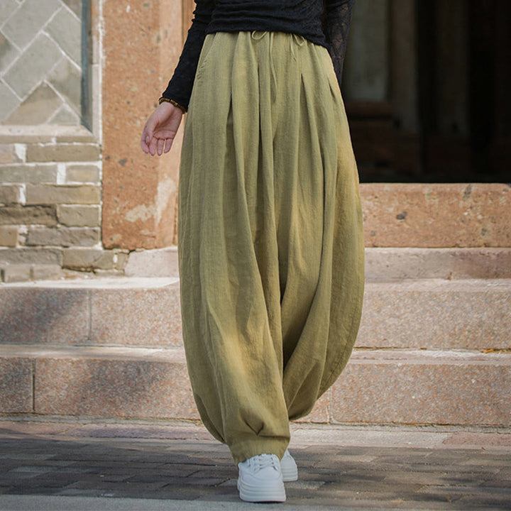 Pantalon décontracté en coton Buddha Stones pour femme avec poches et cordon de serrage à la taille et à la taille