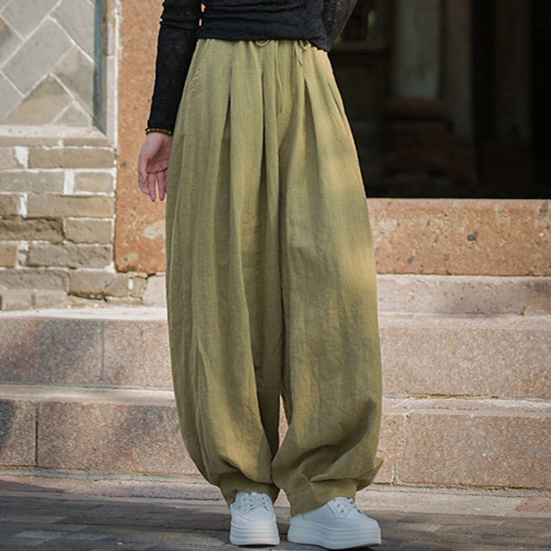 Pantalon décontracté en coton Buddha Stones pour femme avec poches et cordon de serrage à la taille et à la taille