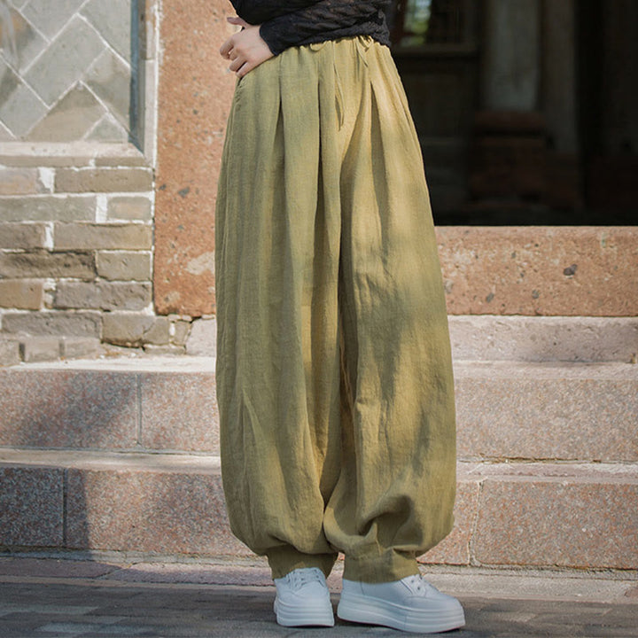 Pantalon décontracté en coton Buddha Stones pour femme avec poches et cordon de serrage à la taille et à la taille