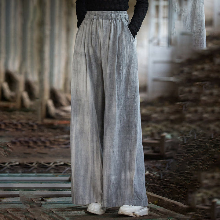 Pantalon large en coton ramie pour femme, décontracté, uni, ample, fait à la main, avec poches, motif Buddha Stones