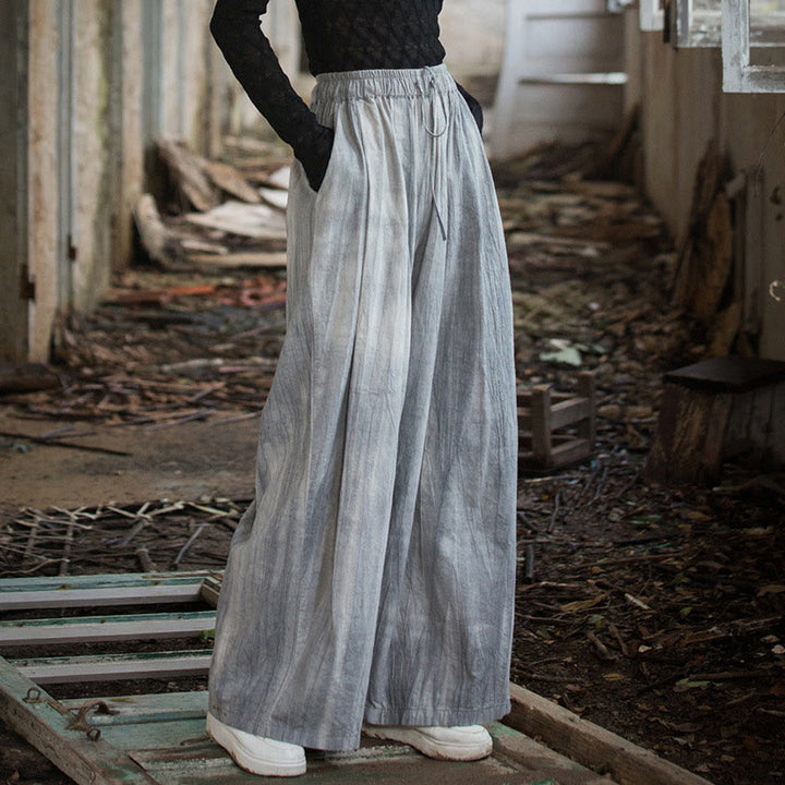 Pantalon large en coton ramie pour femme, décontracté, uni, ample, fait à la main, avec poches, motif Buddha Stones