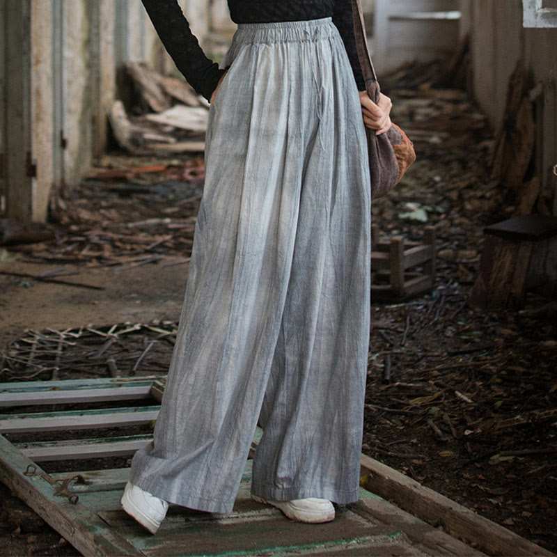 Pantalon large en coton ramie pour femme, décontracté, uni, ample, fait à la main, avec poches, motif Buddha Stones - Gris foncé - US4-6，UK/AU8-10，EU36-38 (F) - image 0