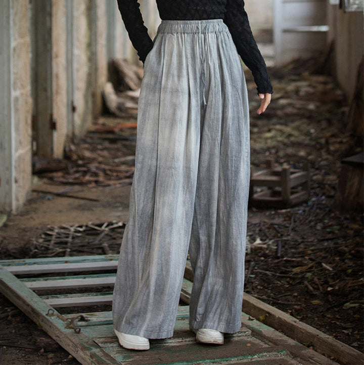 Pantalon large en coton ramie pour femme, décontracté, uni, ample, fait à la main, avec poches, motif Buddha Stones