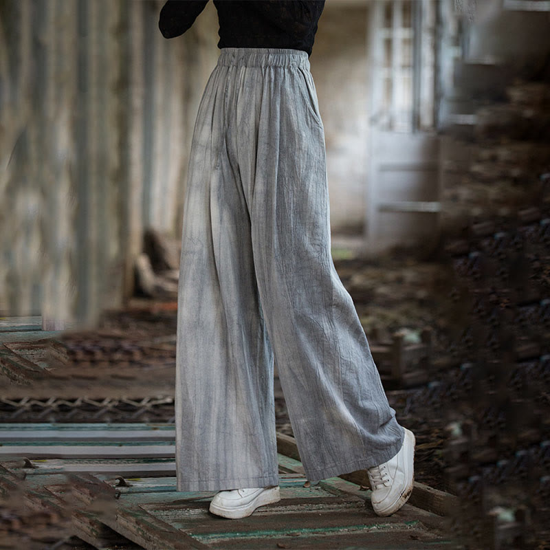 Pantalon large en coton ramie pour femme, décontracté, uni, ample, fait à la main, avec poches, motif Buddha Stones