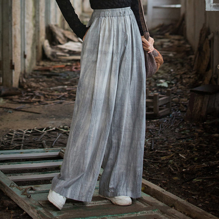 Pantalon large en coton ramie pour femme, décontracté, uni, ample, fait à la main, avec poches, motif Buddha Stones
