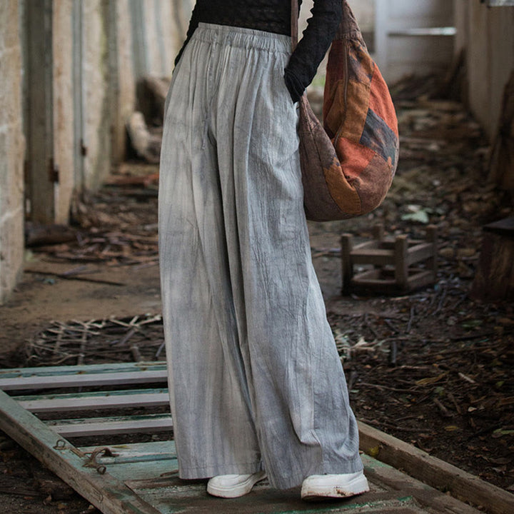 Pantalon large en coton ramie pour femme, décontracté, uni, ample, fait à la main, avec poches, motif Buddha Stones