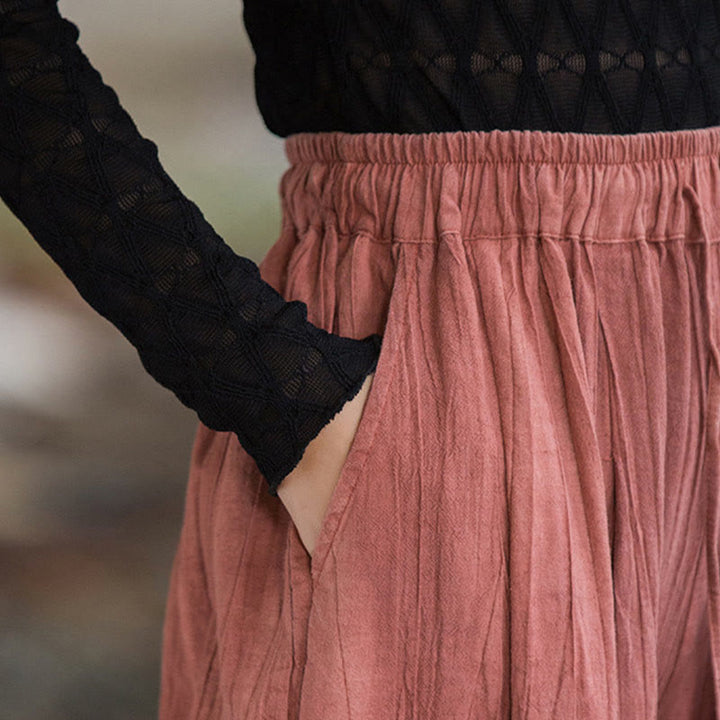 Pantalon large en coton ramie pour femme, décontracté, uni, ample, fait à la main, avec poches, motif Buddha Stones