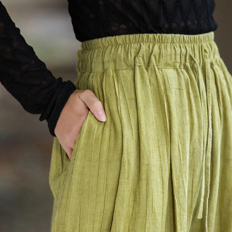 Pantalon large en coton ramie pour femme, décontracté, uni, ample, fait à la main, avec poches, motif Buddha Stones