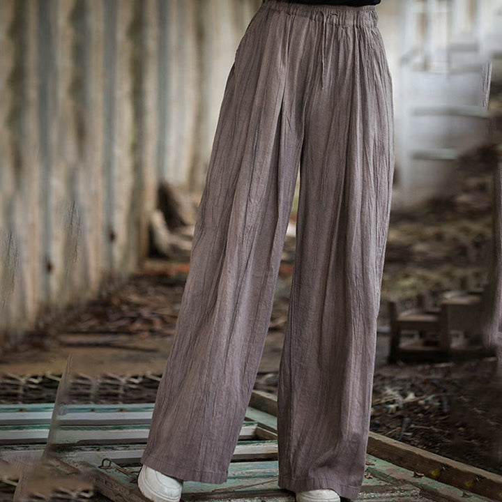 Pantalon large en coton ramie pour femme, décontracté, uni, ample, fait à la main, avec poches, motif Buddha Stones