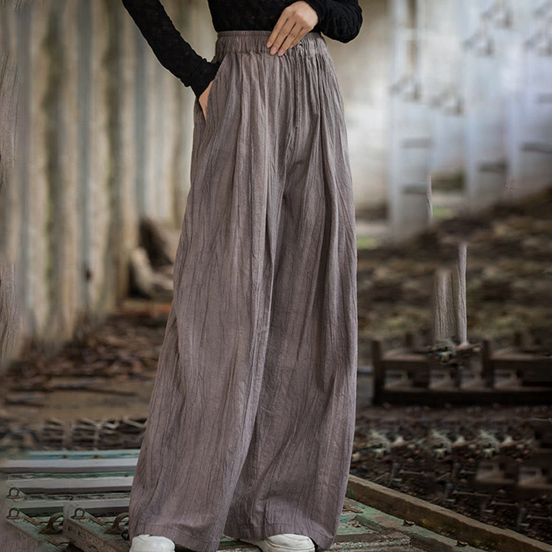 Pantalon large en coton ramie pour femme, décontracté, uni, ample, fait à la main, avec poches, motif Buddha Stones