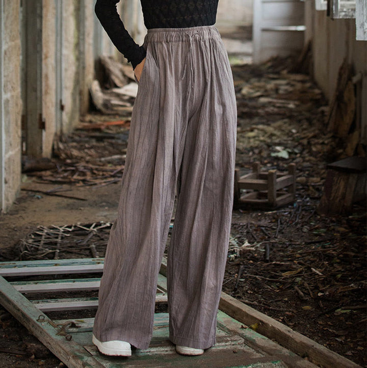 Pantalon large en coton ramie pour femme, décontracté, uni, ample, fait à la main, avec poches, motif Buddha Stones