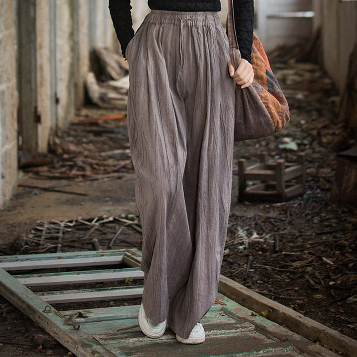Pantalon large en coton ramie pour femme, décontracté, uni, ample, fait à la main, avec poches, motif Buddha Stones