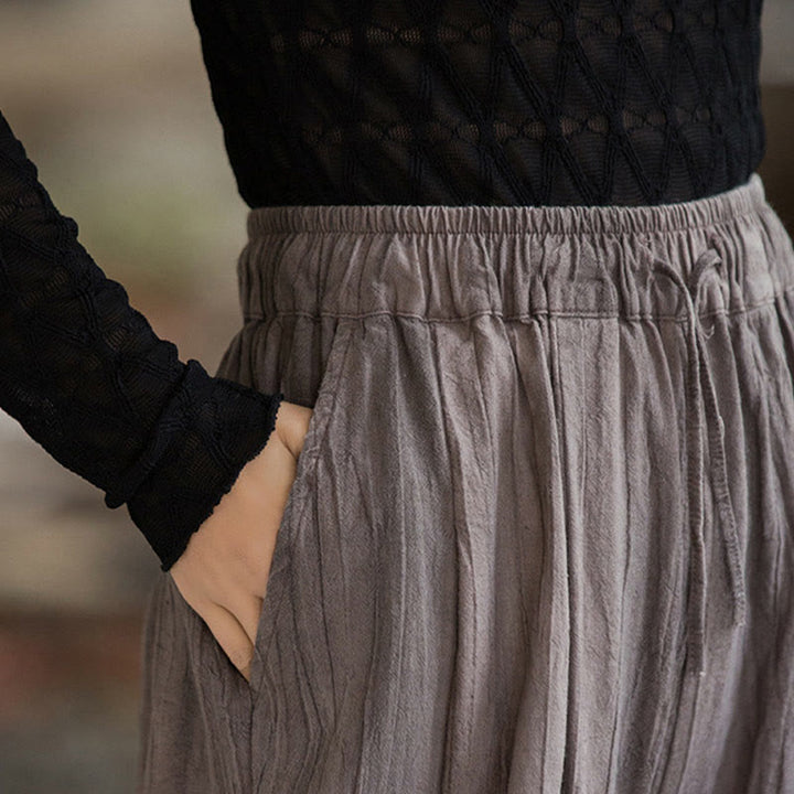 Pantalon large en coton ramie pour femme, décontracté, uni, ample, fait à la main, avec poches, motif Buddha Stones