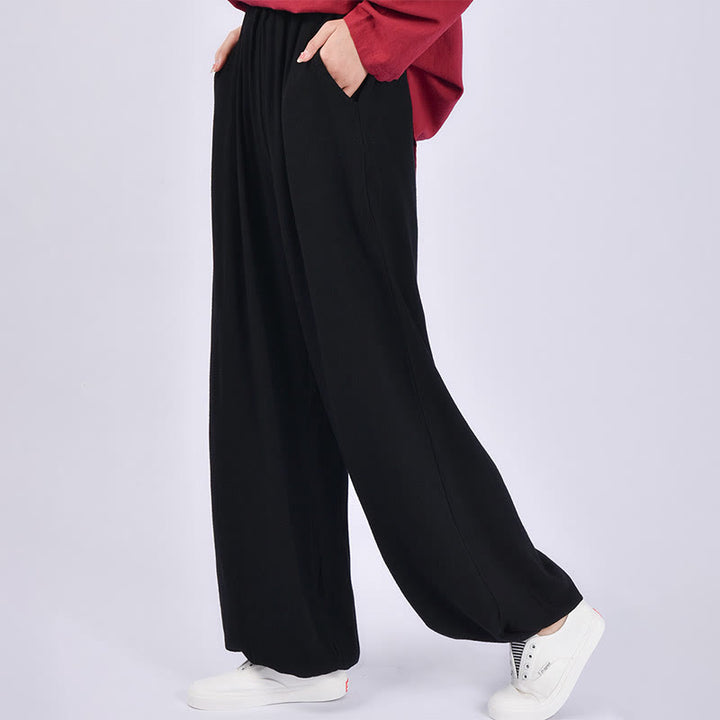 Pantalon décontracté en lin uni ample avec poches pour femme Buddha Stones