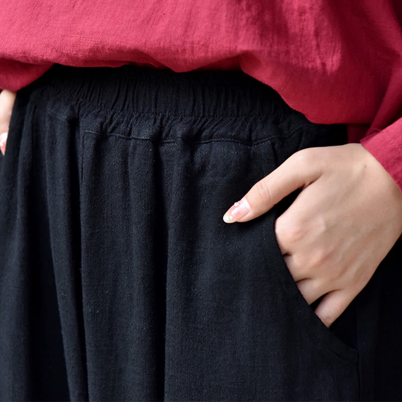 Pantalon décontracté en lin uni ample avec poches pour femme Buddha Stones