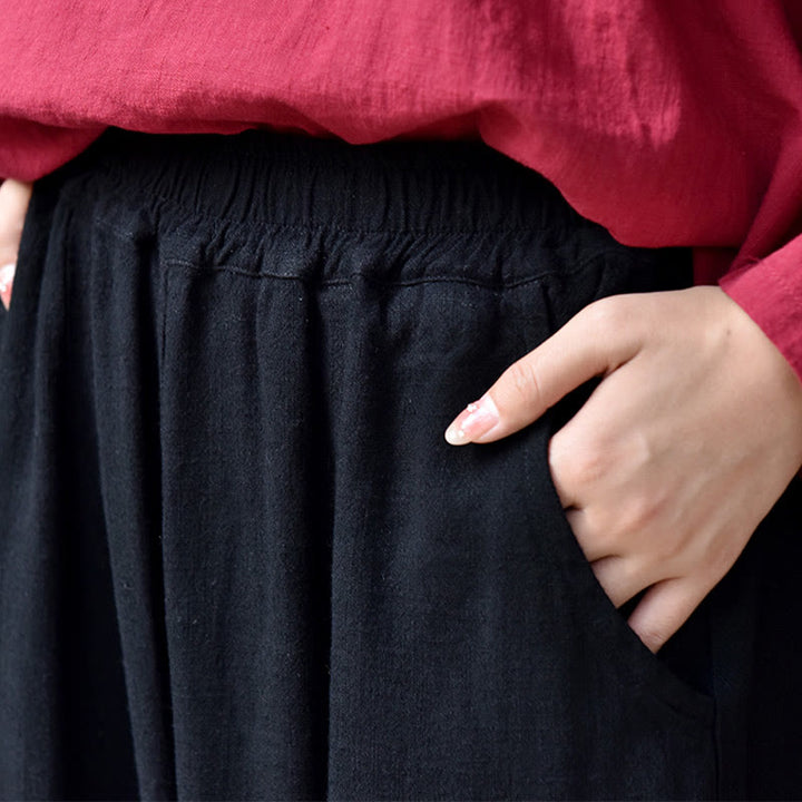 Pantalon décontracté en lin uni ample avec poches pour femme Buddha Stones