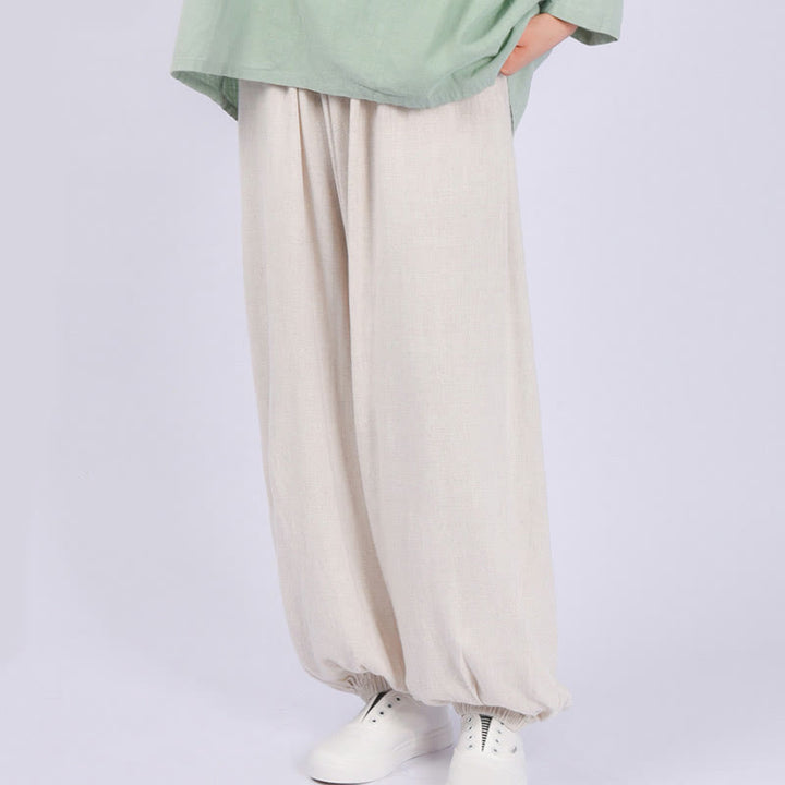 Pantalon décontracté en lin uni ample avec poches pour femme Buddha Stones