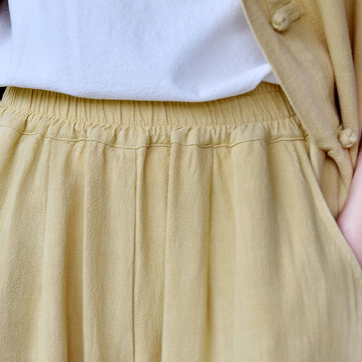 Pantalon décontracté en lin uni ample avec poches pour femme Buddha Stones - image 24