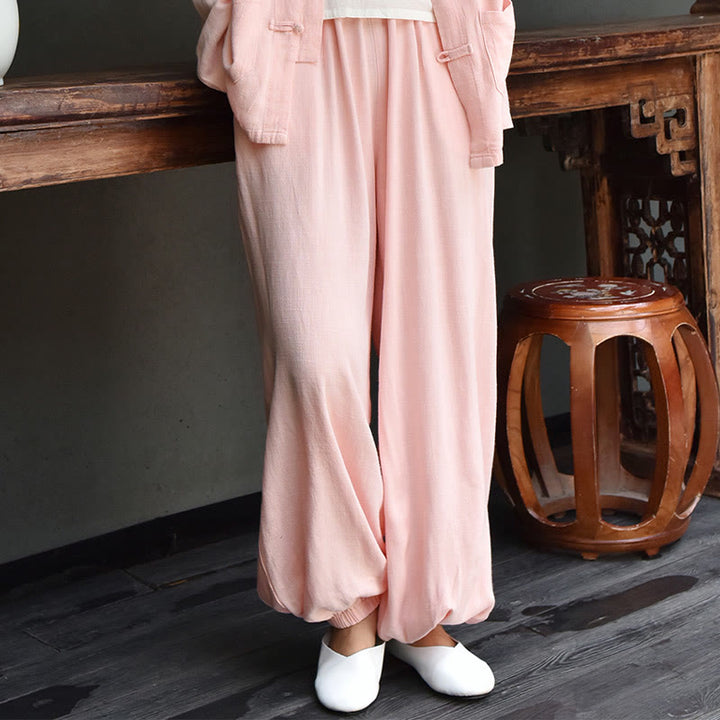 Pantalon décontracté en lin uni ample avec poches pour femme Buddha Stones