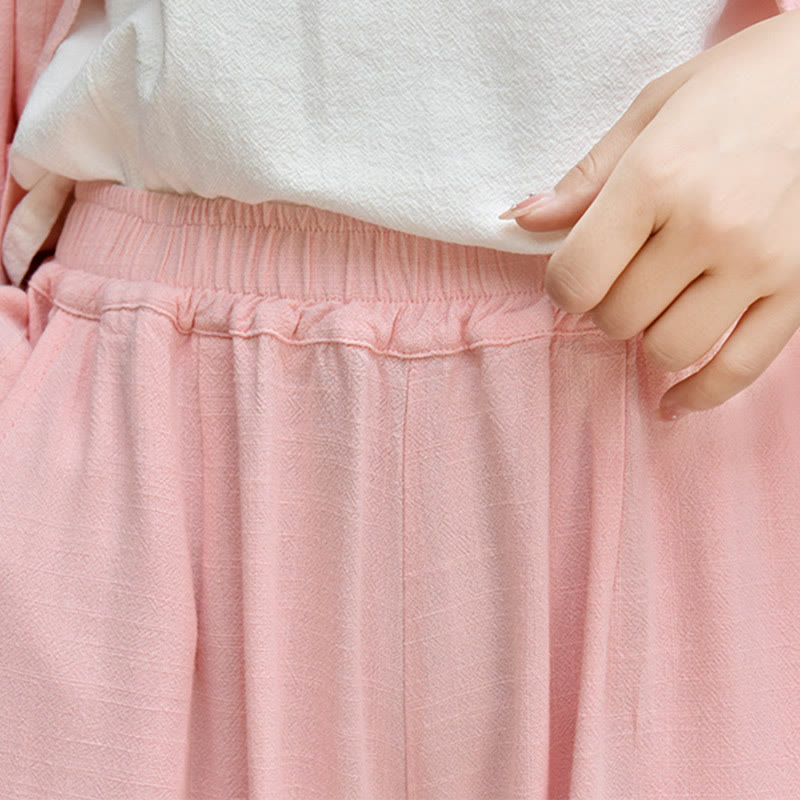 Pantalon décontracté en lin uni ample avec poches pour femme Buddha Stones - image 32