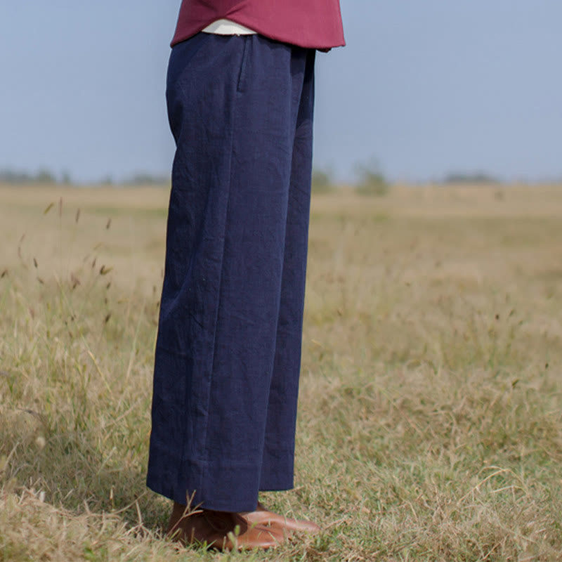Pantalon large décontracté uni ample en ramie pour femme avec poches Buddha Stones - image 2